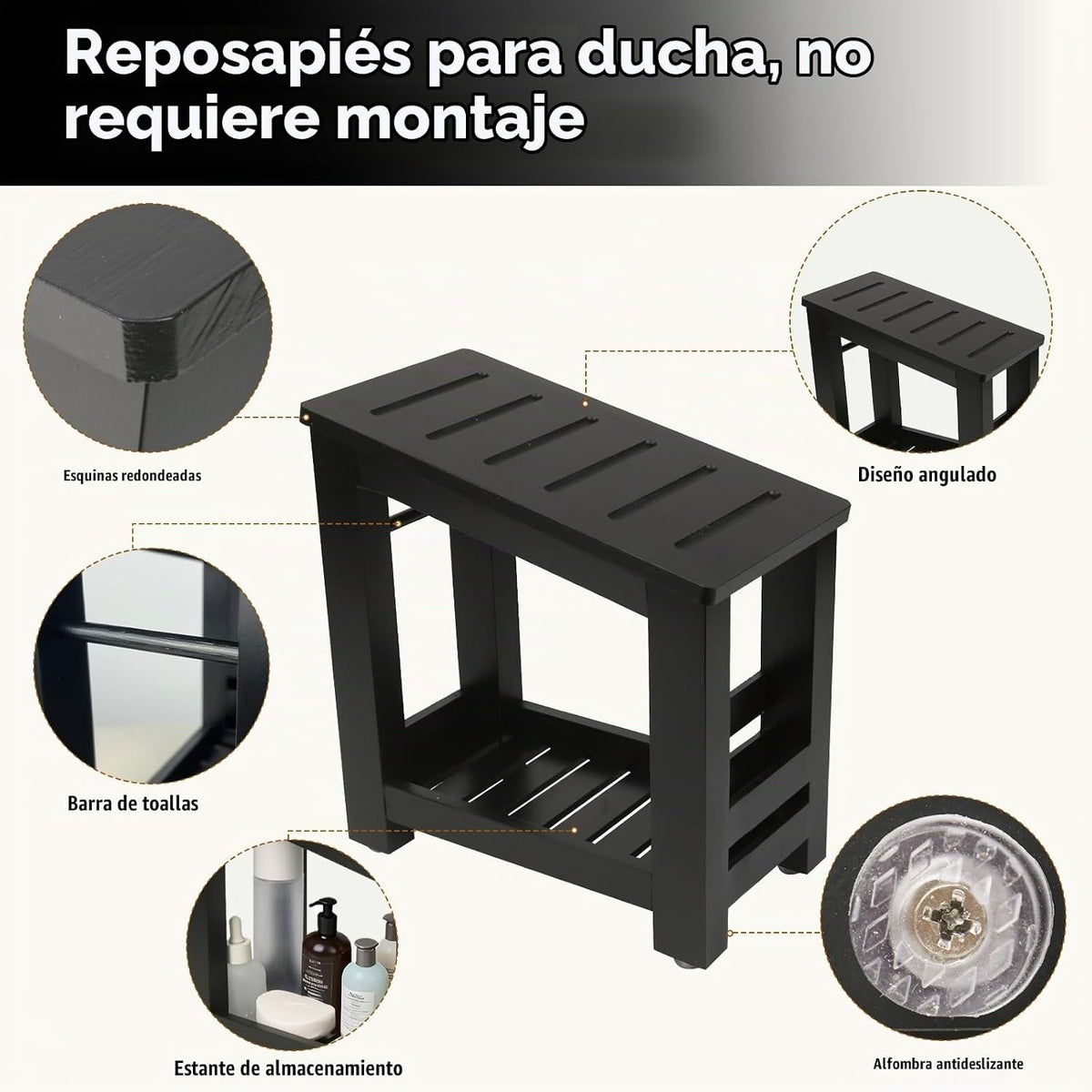 Forest Manor Taburete de ducha de bambú para afeitarse las piernas...