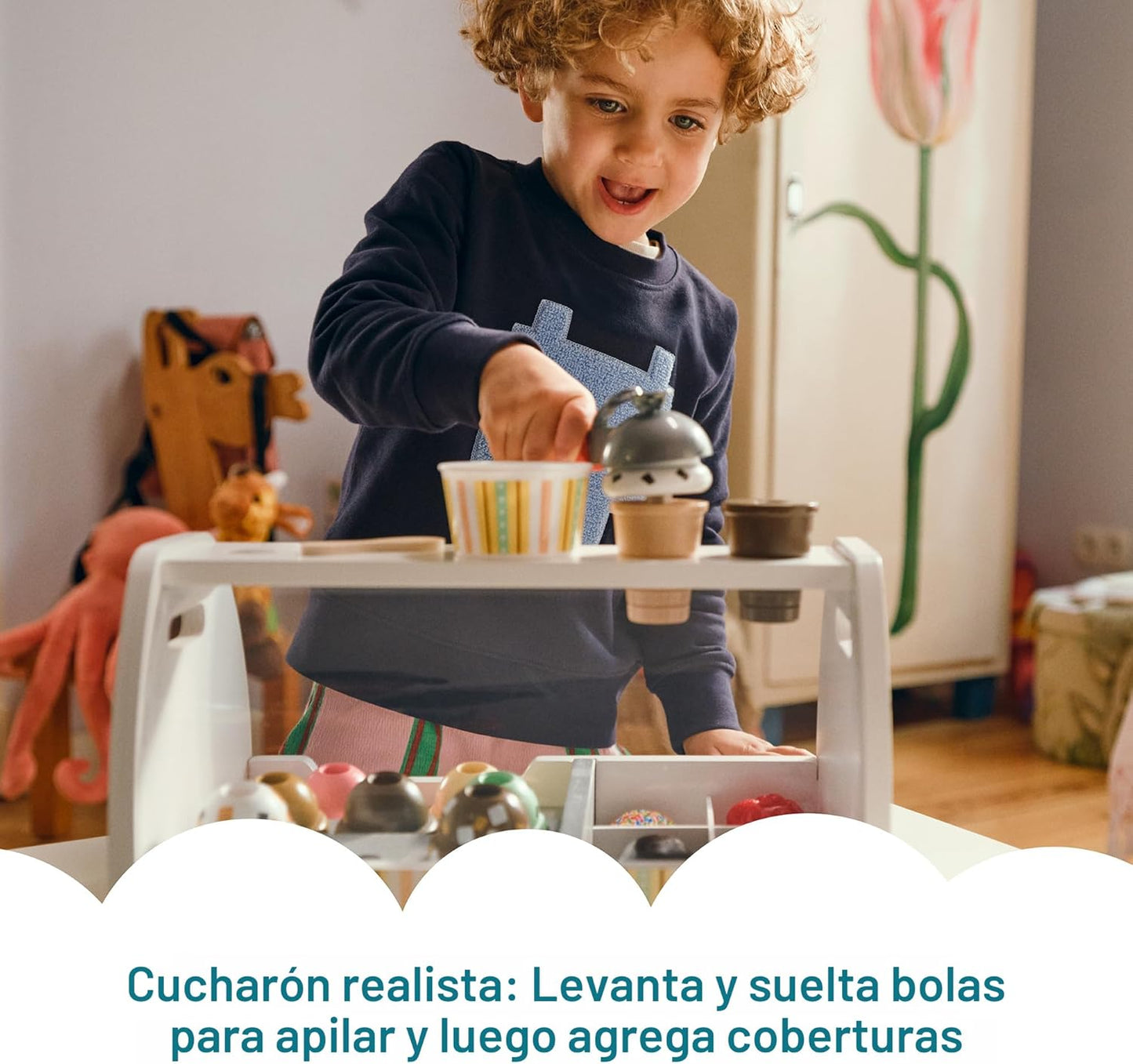 Melissa &amp; Doug - Encimera de helados de madera con cuchara para...