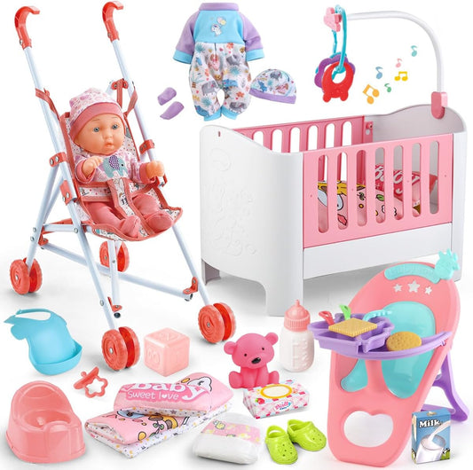 Juego de accesorios para cuna y cochecito de bebé con muñeca de beb...