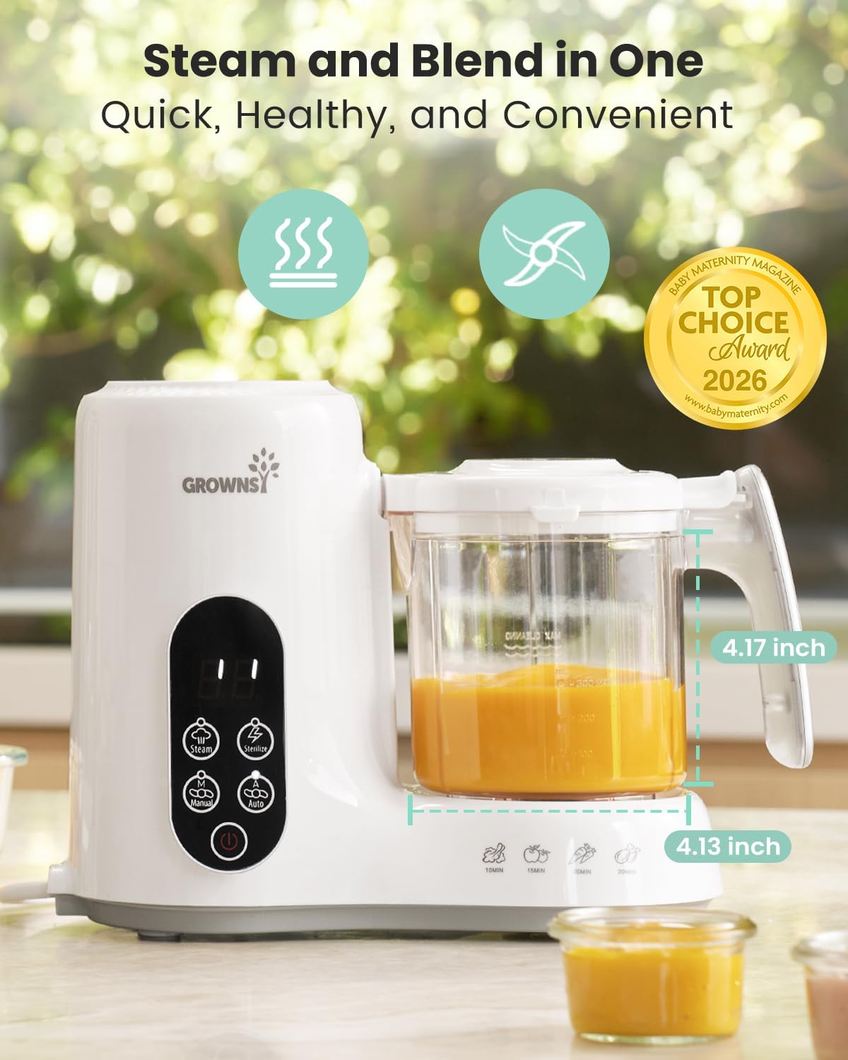 GROWNSY - Licuadora para comida de bebé con canasta de vapor, proce...