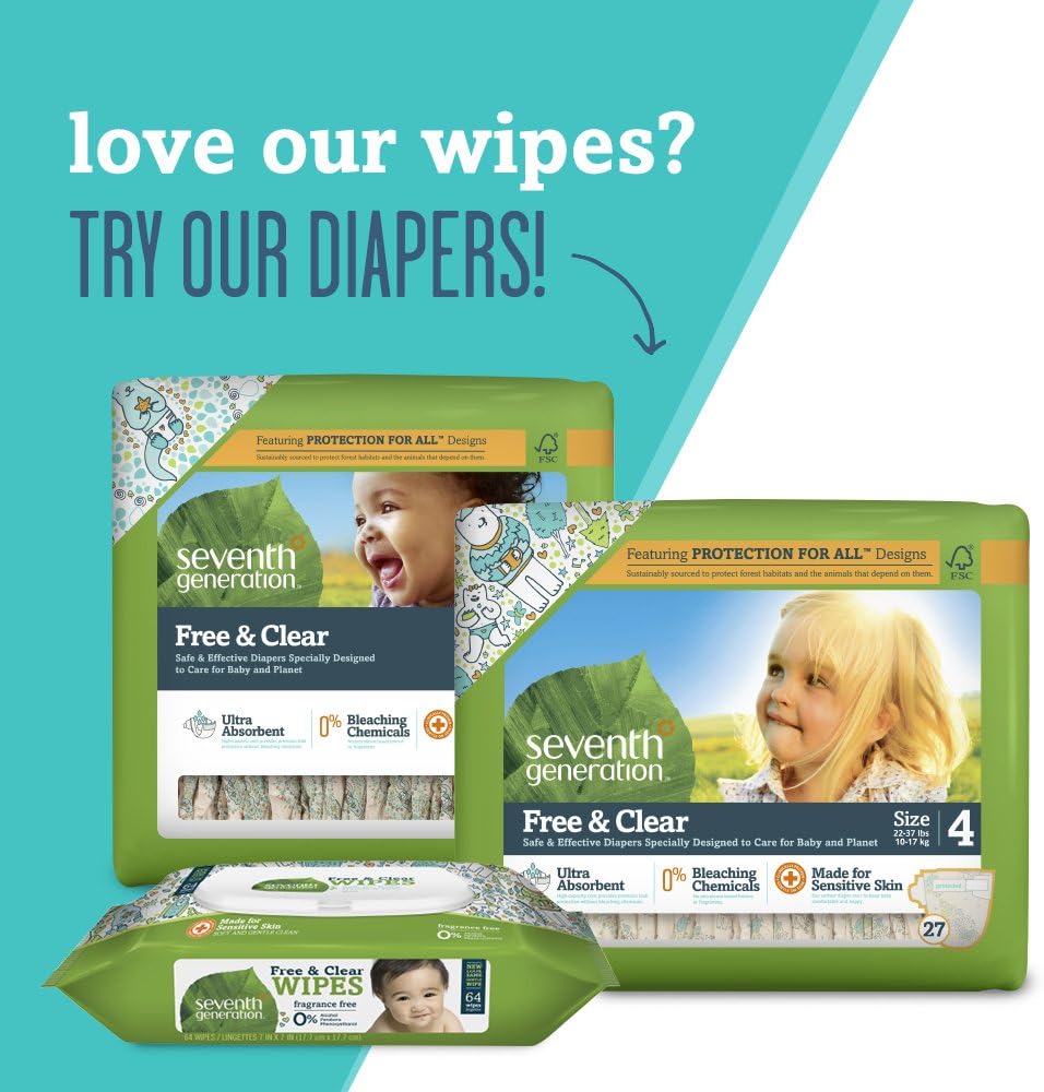 Seventh Generation, toallitas húmedas para bebés gruesas y resistentes Free and Clear con dispensador con tapita, 768 unidades