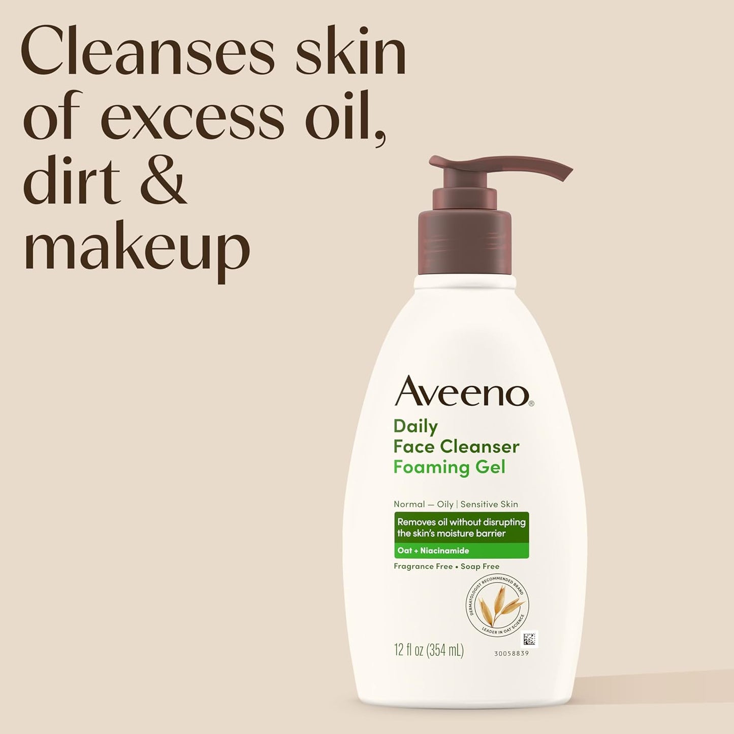 Aveeno Limpiador facial de gel espumoso diario, sin fragancia, 12 onzas líquidas
