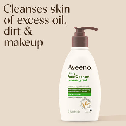 Aveeno Limpiador facial de gel espumoso diario, sin fragancia, 12 onzas líquidas