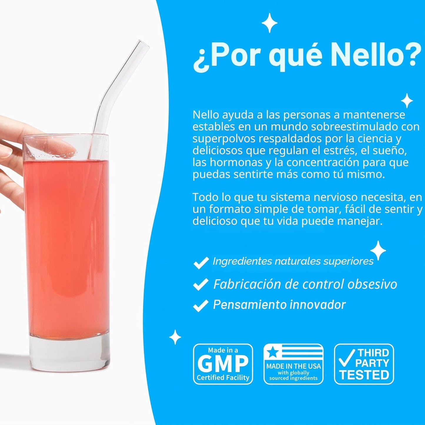 Nello Supercalm - Mezcla de bebida en polvo, reductor de cortisol y...