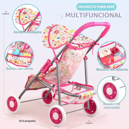 Juego de Cochecito de Muñeca Bebé, Juguetes para Niñas Pequeñas de...