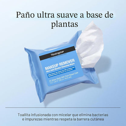 Neutrogena Toallitas para quitar maquillaje micelares sin alcohol p...