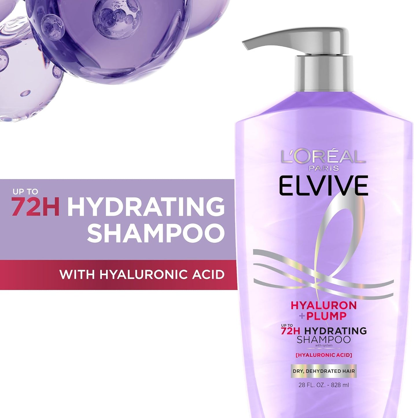 L'Oreal Paris Elvive Hyaluron Plump Champú y acondicionador para cabello deshidratado y seco con complejo de cuidado de ácido hialurónico, 1 kit (2 productos)