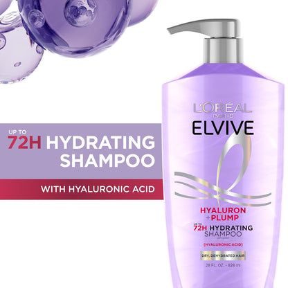 L'Oreal Paris Elvive Hyaluron Plump Champú y acondicionador para cabello deshidratado y seco con complejo de cuidado de ácido hialurónico, 1 kit (2 productos)