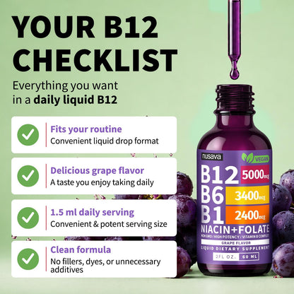(Paquete de 2) Gotas líquidas de vitamina B12 y B6, complejo de vit...