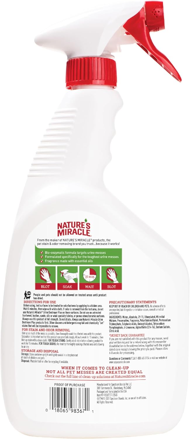 Nature\u2019s Miracle Urine Destroyer Plus para Gatos, 32 Onzas, Fó...