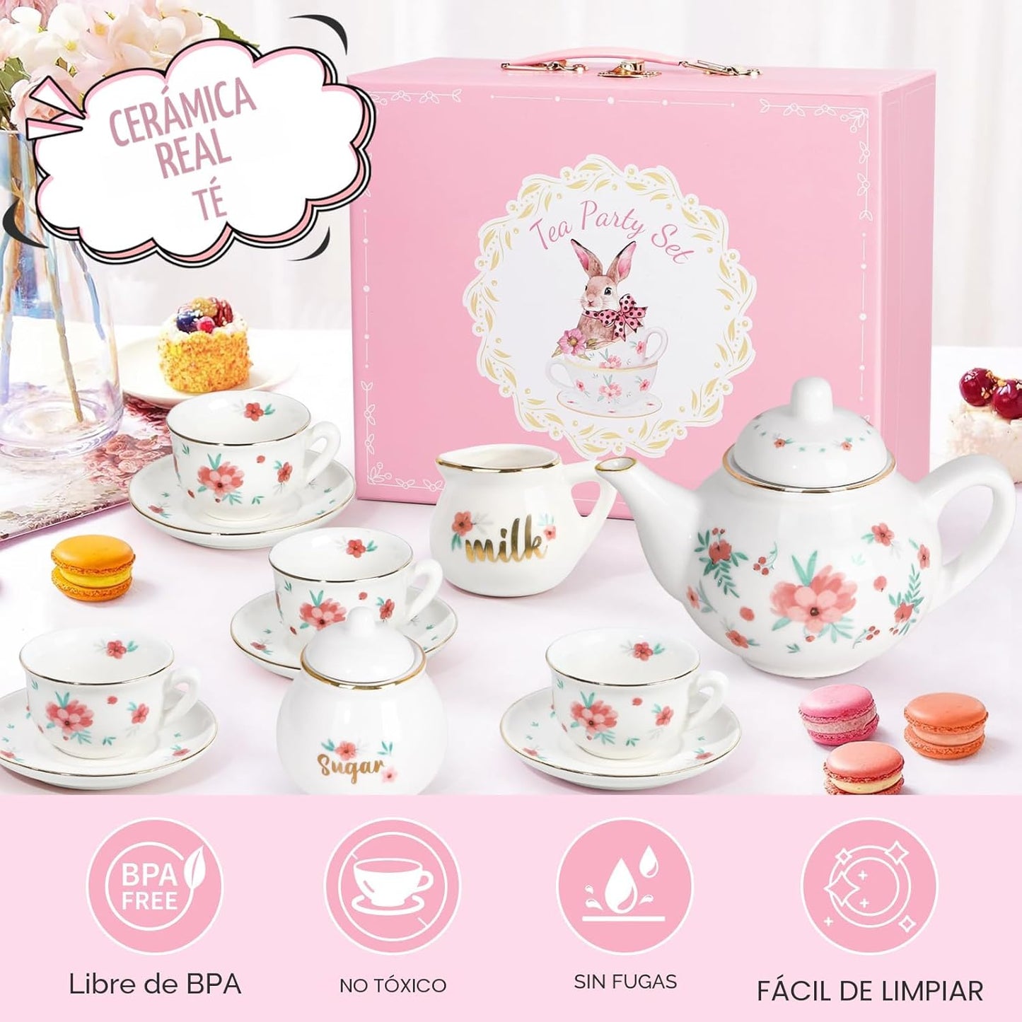 Juego de té de porcelana para niñas, juego de fiesta de té para niñ...
