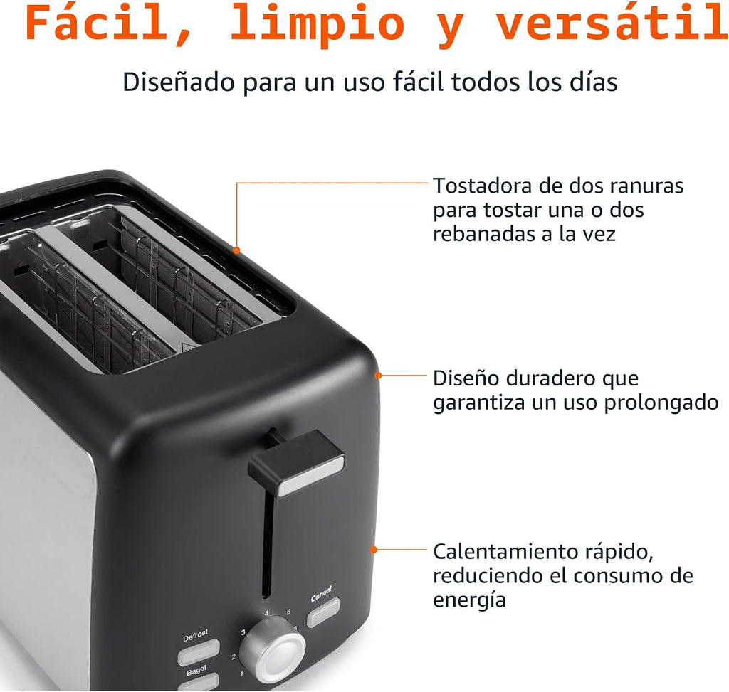 Amazon Basics Tostadora de 2 rebanadas, ranuras extra anchas para b...