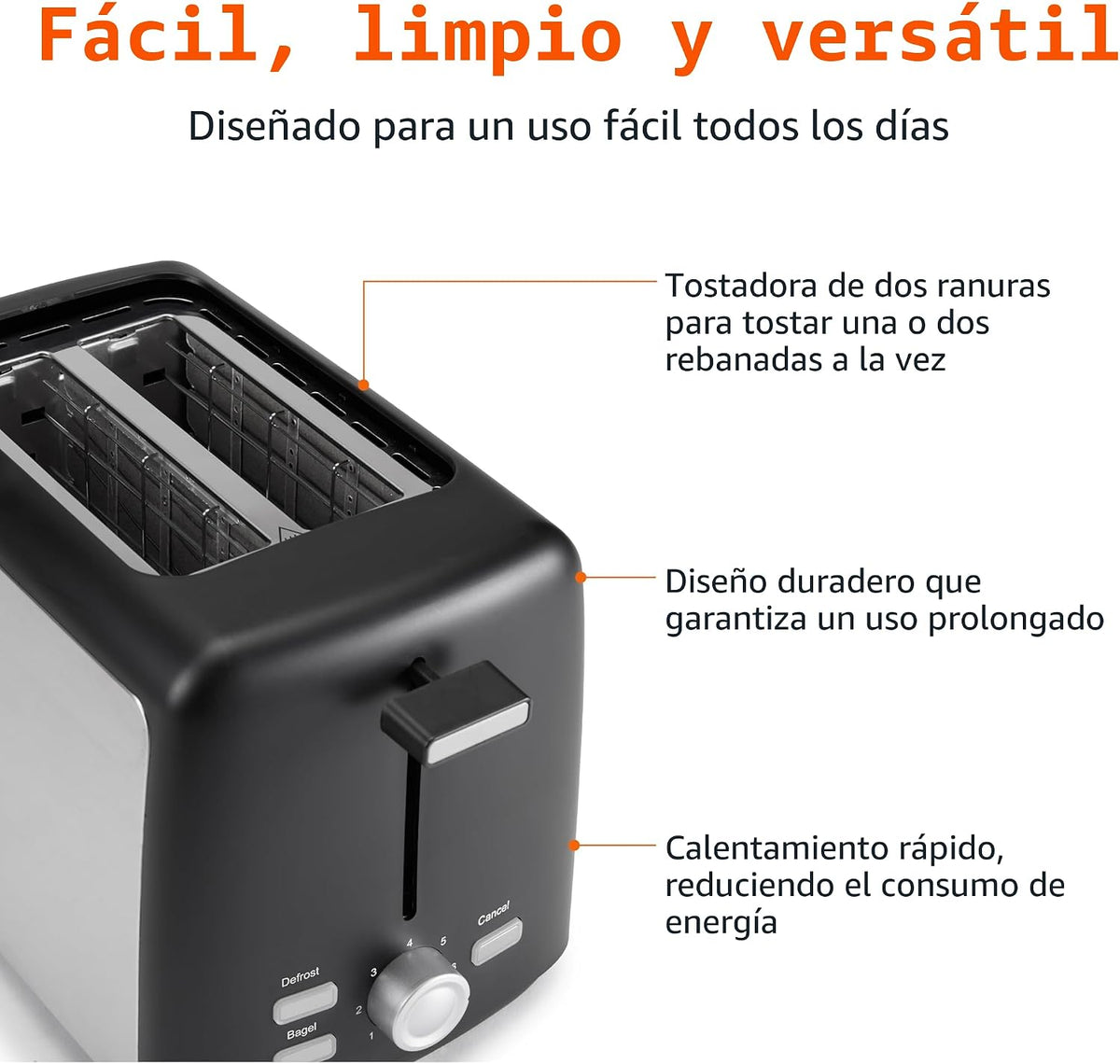 Amazon Basics Tostadora de 2 rebanadas, ranuras extra anchas para b...