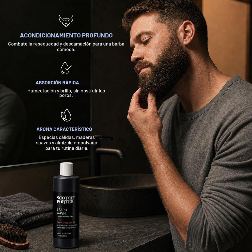 Champú hidratante para lavado de barba Scotch Porter, especias cáli...