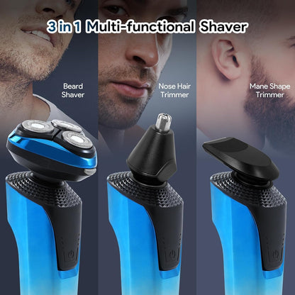 Maquinilla de afeitar eléctrica para hombres, afeitadora eléctrica recargable e impermeable, afeitado en seco y húmedo con barba inalámbrica, recortadora de vello de nariz, carga rápida de 1