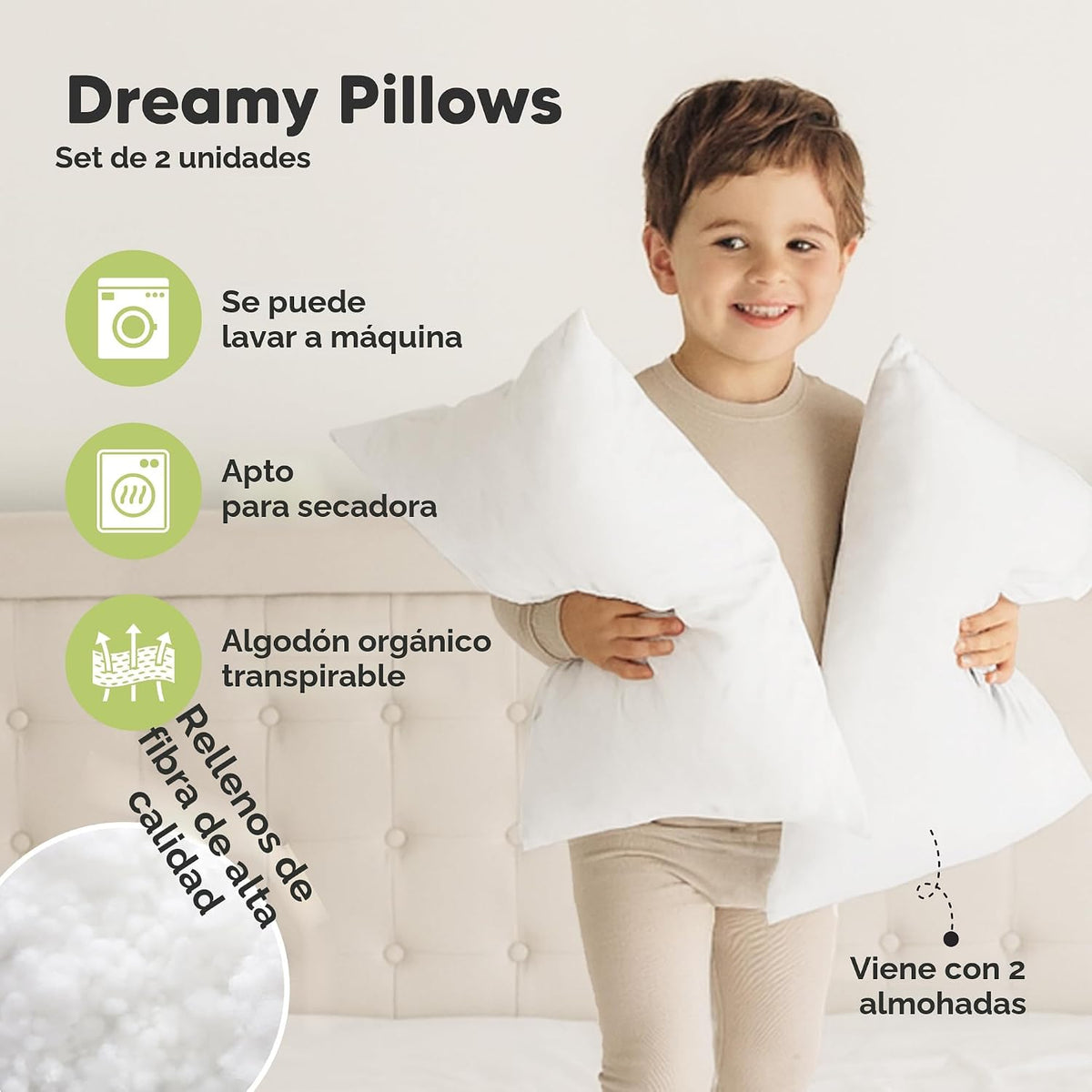 KeaBabies Paquete de 2 almohadas para niños de 2 años a 5,13 x 18 p...