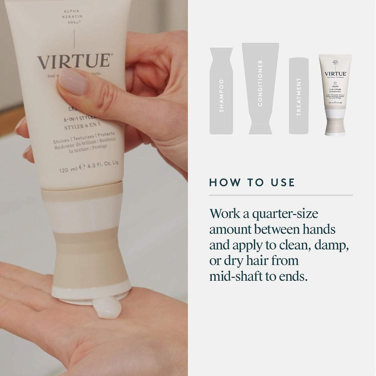 Virtue 6-en-1 Estilizador de Cabello, Crema de Peinado con Protecci...