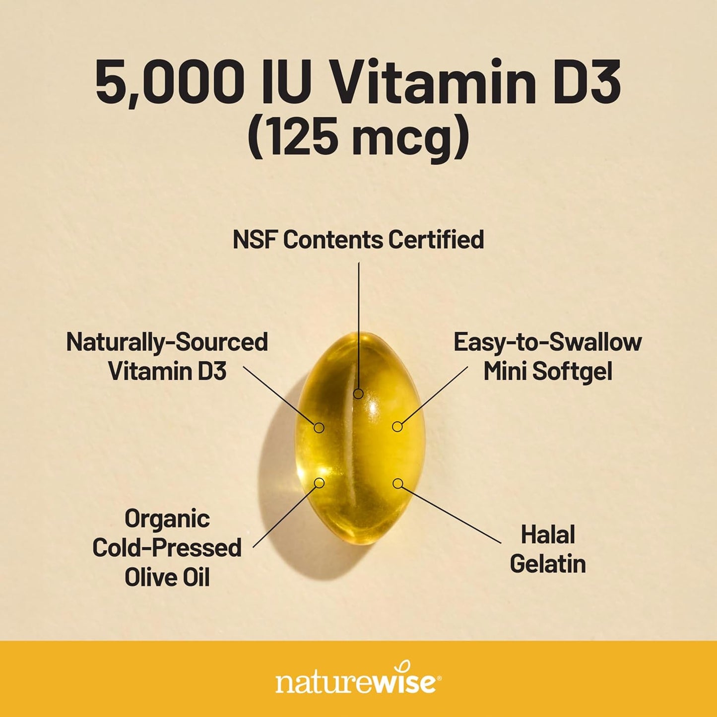 NatureWise Vitamina D3 5000iu (125 mcg) Suministro de 1 año para el...