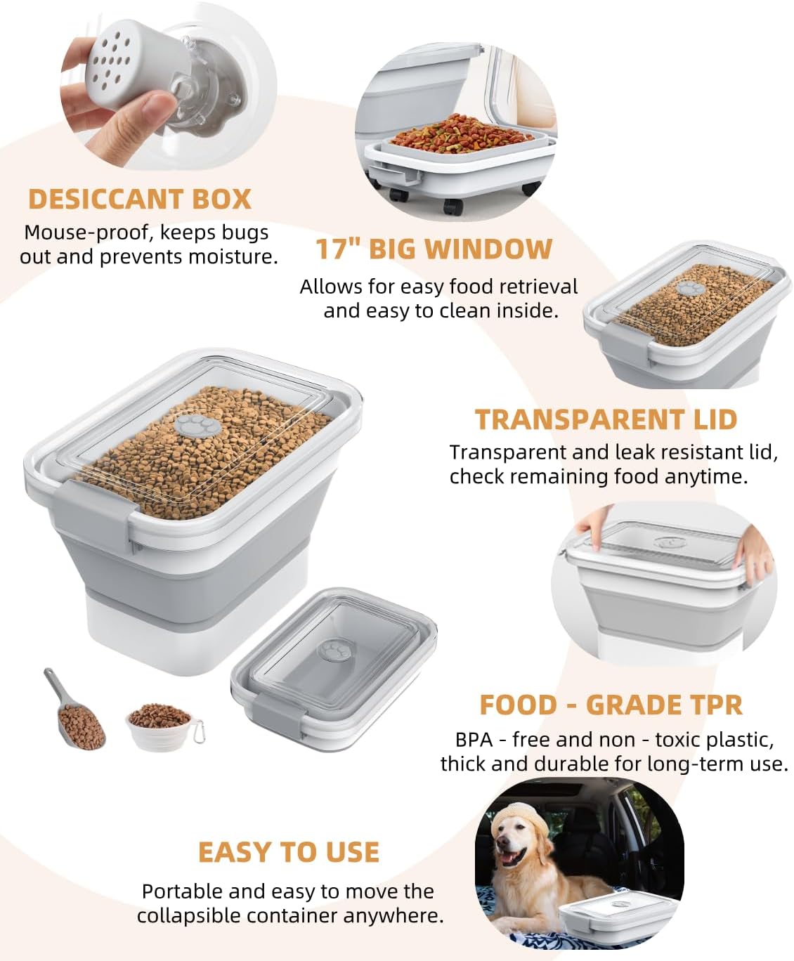 DDMOMMY Contenedor de almacenamiento de alimentos para perros de 10...