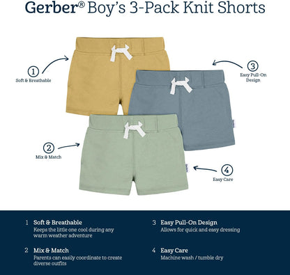 Gerber Paquete de 3 pantalones cortos de punto para bebé niño