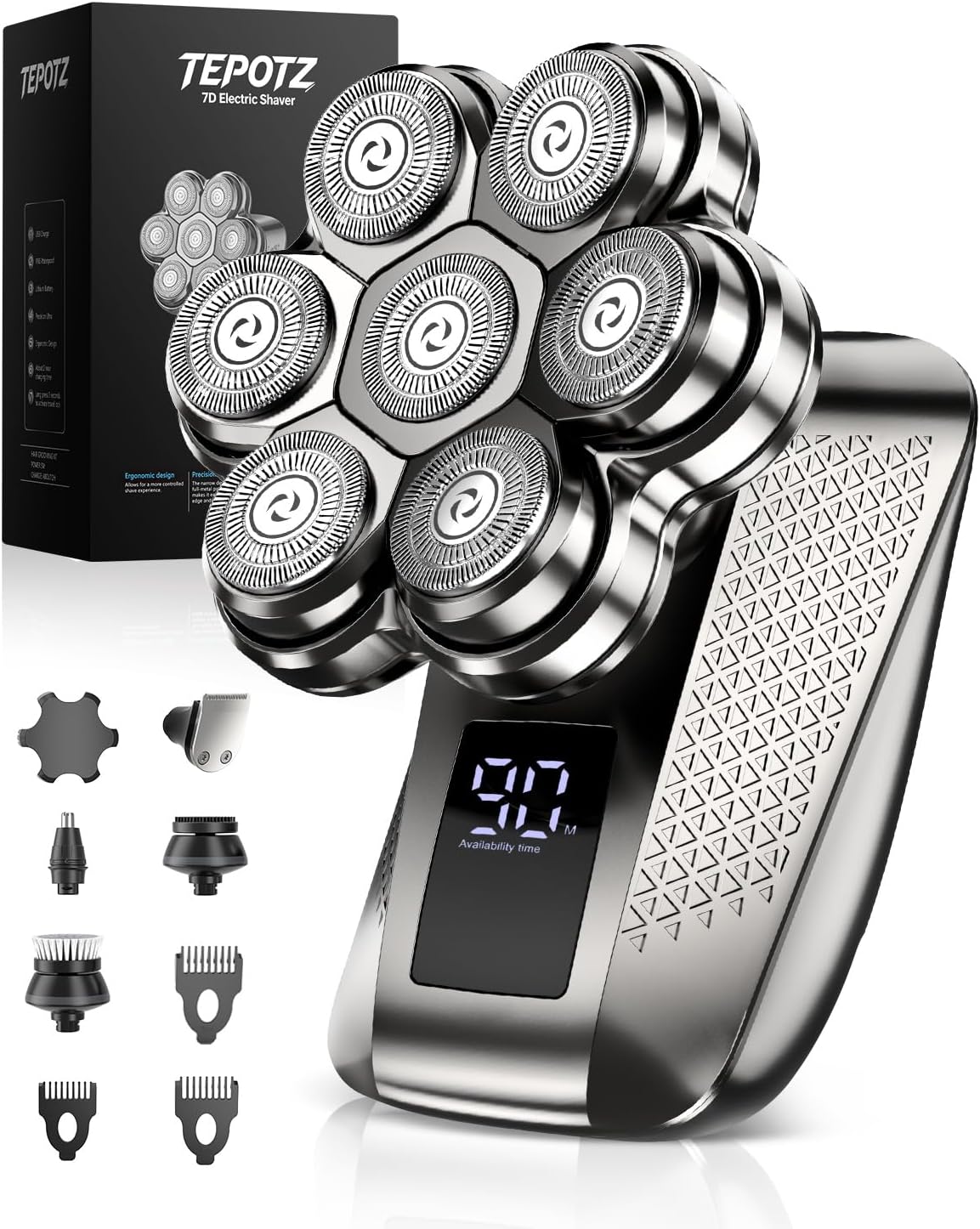 TEPOTZ Afeitadoras de cabeza impermeables para hombres calvos, 7D h...