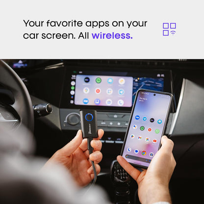 AAWireless Dos – Adaptador automático inalámbrico Android – Convertir Android Auto con cable de fábrica a inalámbrico – Bluetooth & Wi-Fi Auto Connect – Fácil Plug & Play – Botón multifunción – Hecho