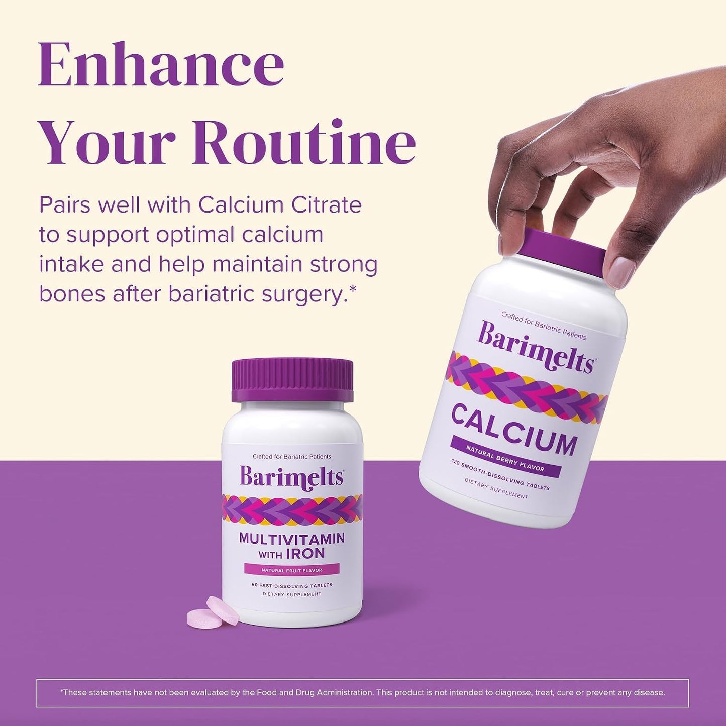 BariMelts Multivitamínico bariátrico con hierro, 120 tabletas de di...