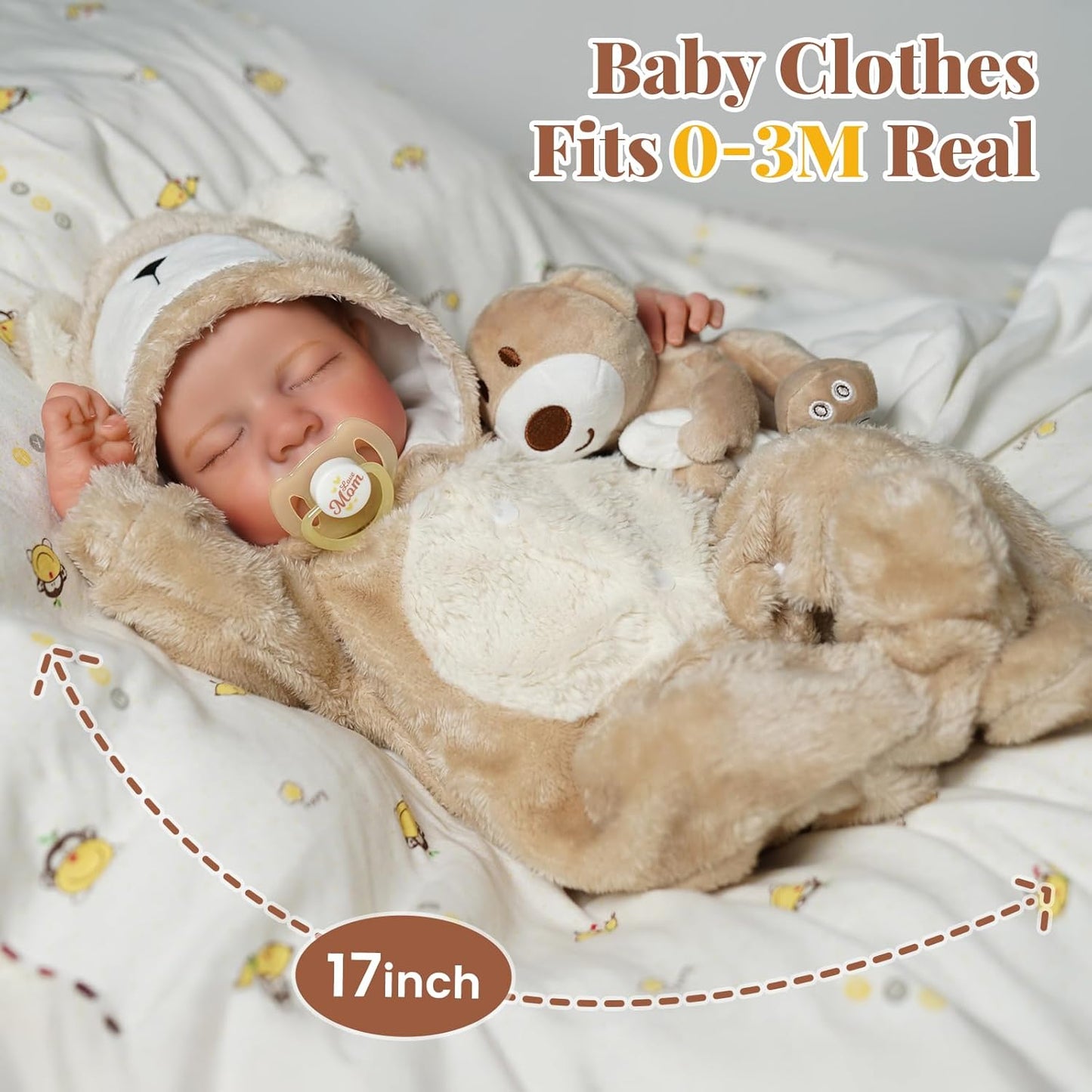 BABESIDE Muñecas de Bebé Reborn Realistas Niño - Muñeca de Bebé de 17 Pulgadas Cuerpo Suave Realista-Muñeca de Bebé Recién Nacido de Silicona Cuerpo Completo de Vinilo Muñecas de Bebé de Vida Real con