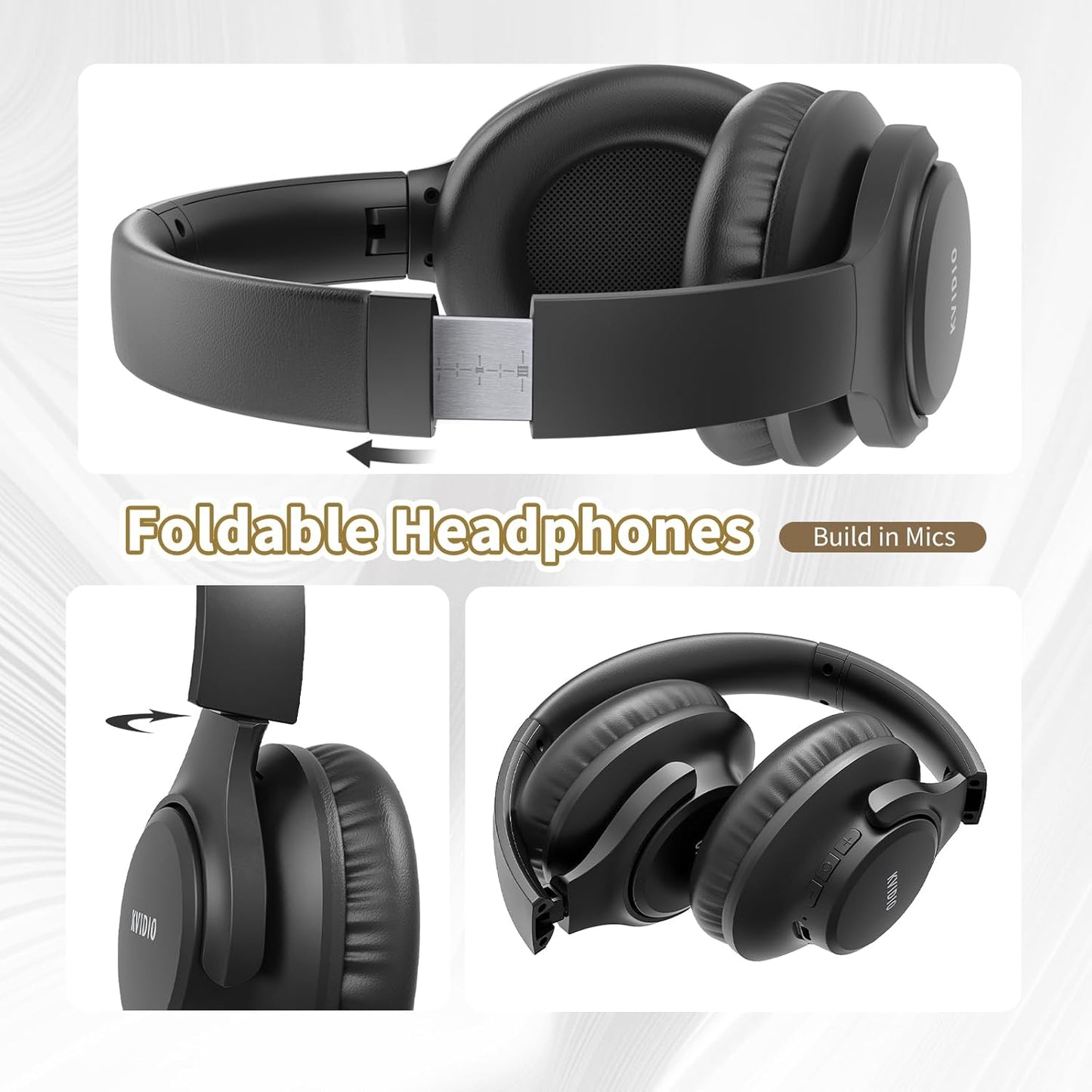 KVIDIO Auriculares Bluetooth sobre la oreja, 65 horas de reproducci...