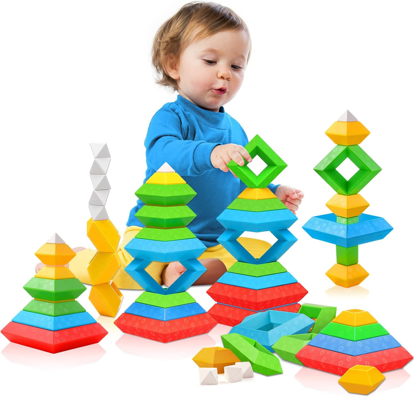Juguetes Montessori para niños y niñas de 1, 2, 3, 4 años, actividades de aprendizaje preescolar, 30 piezas de bloques de construcción, apilables, juguetes educativos, regalos sensoriales STEM