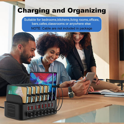 Estación de carga para múltiples dispositivos, estación de carga USB Cinlinso de 150 W/35 A, 16 puertos, organizador de cargador rápido para múltiples dispositivos, compatible con iPad, tableta, teléfono celular Kindle y otros dispositivos electrónicos