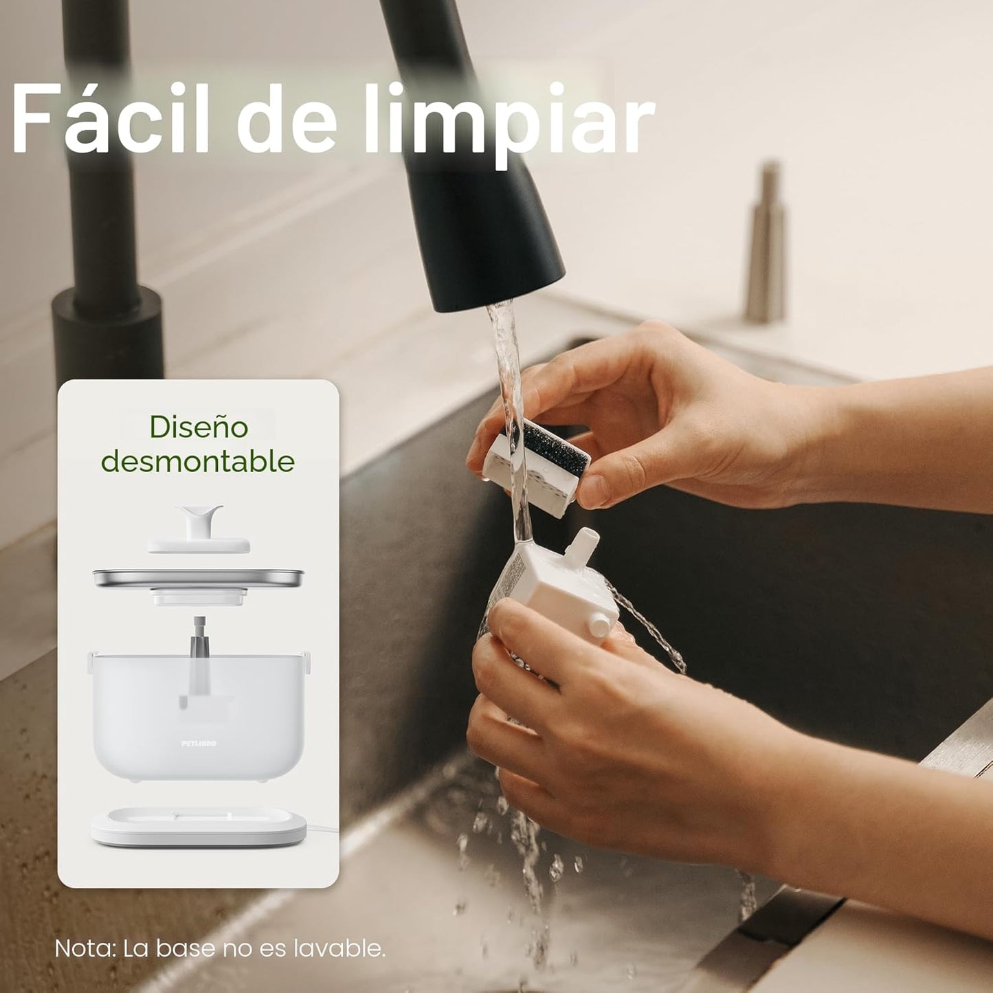 PETLIBRO Fuente de agua para gatos, bandeja de acero inoxidable, fu...