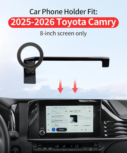 Soporte de teléfono para automóvil para Toyota Camry LE/SE 2025-2026, accesorios de clip fijo de pantalla de 8 pulgadas, soporte de teléfono de rotación de 360° compatible con MagSafe