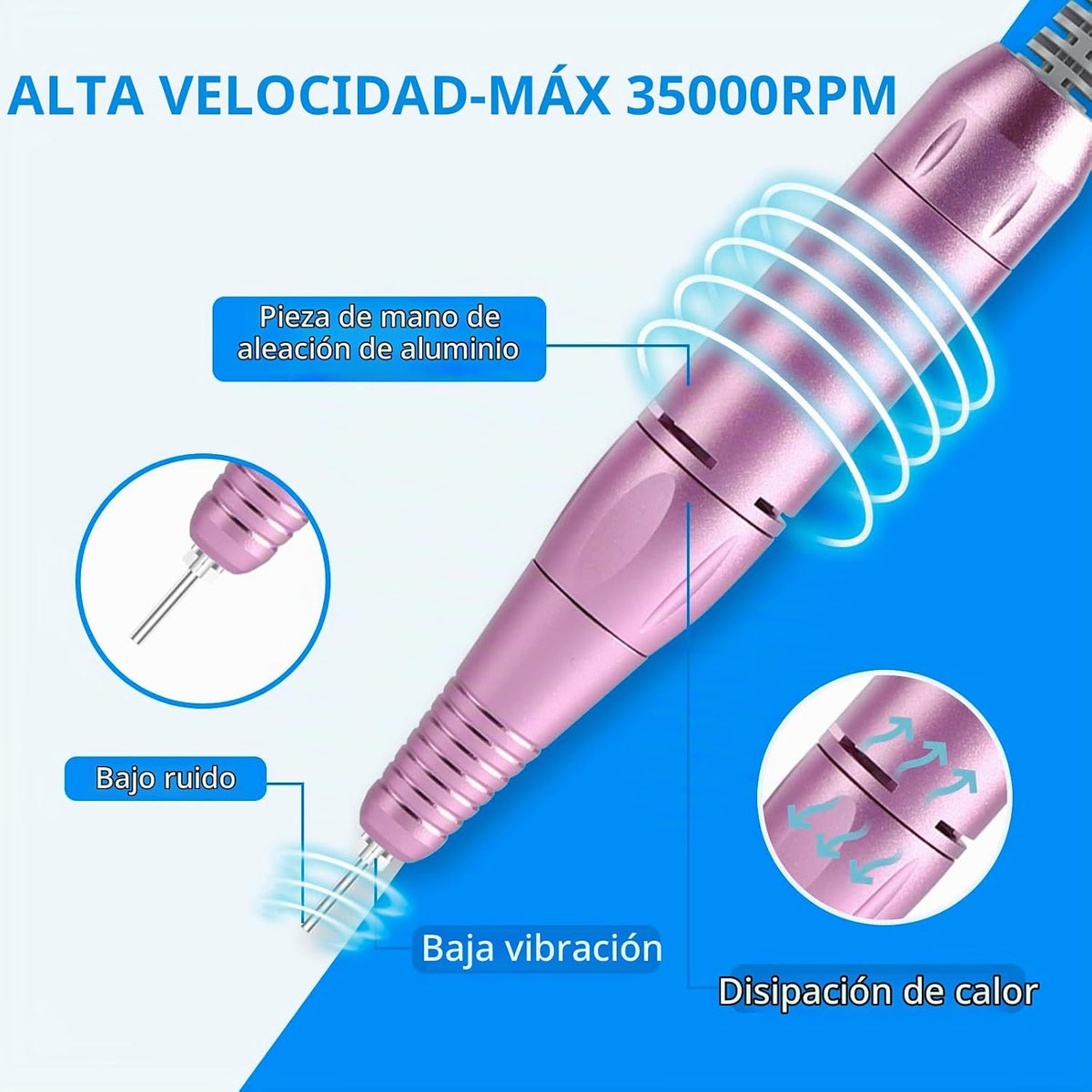 MOCOWIND - Taladro de uñas portátil profesional 35000 RPM, máquina...