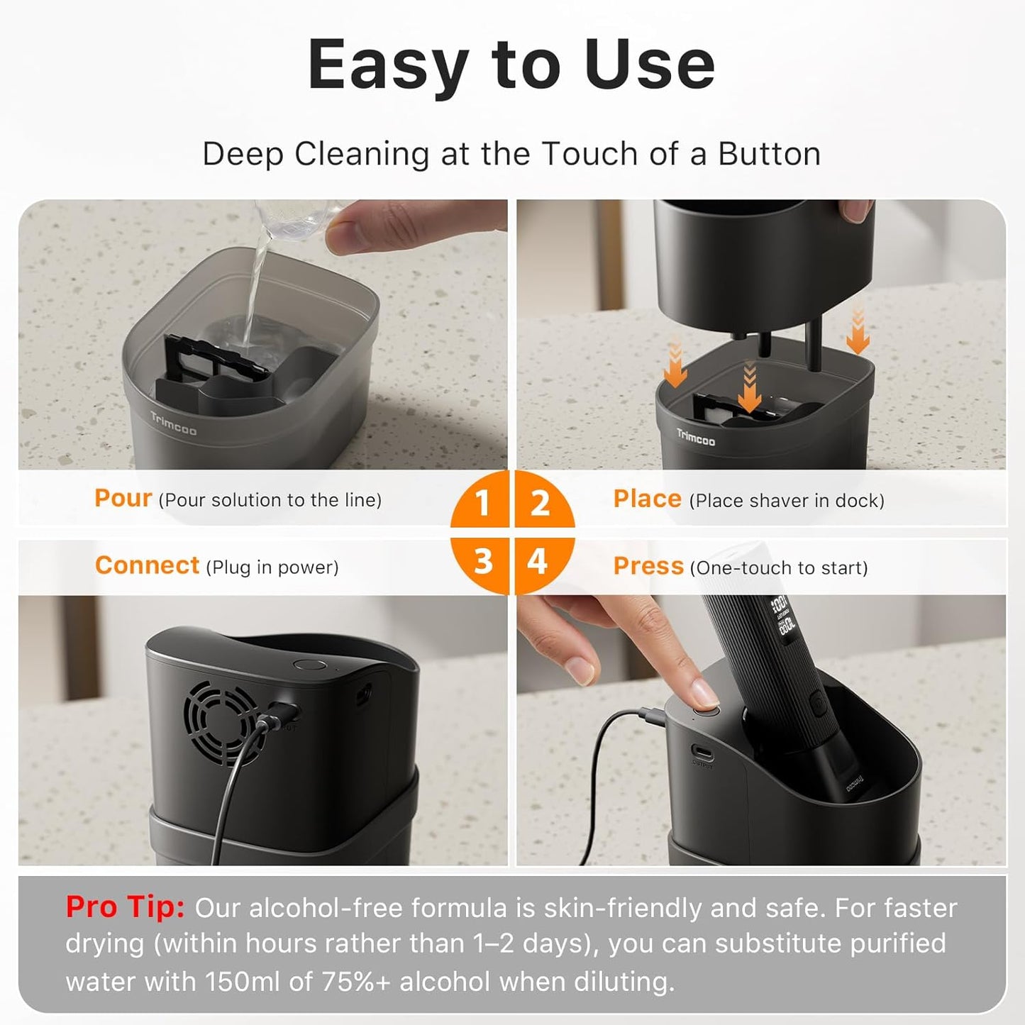 Afeitadora eléctrica para hombres – Trimcoo Kit de maquinilla de afeitar de 5 hojas | Suave con la piel sensible | Centro de autolimpieza, carga USB-C, tiempo de funcionamiento de 180 minutos, IPX7
