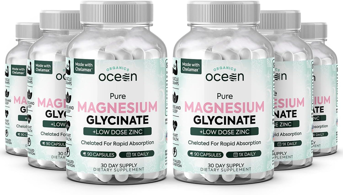 Organics Ocean Glicinato de magnesio puro con zinc, suplemento de m...