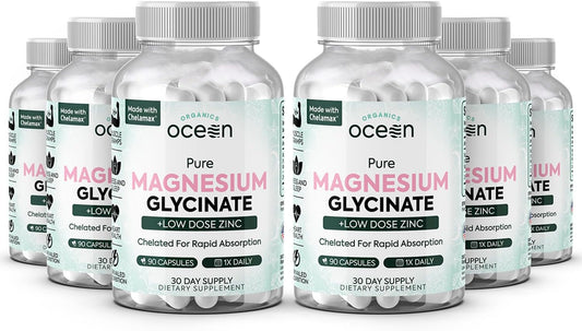 Organics Ocean Glicinato de magnesio puro con zinc, suplemento de m...
