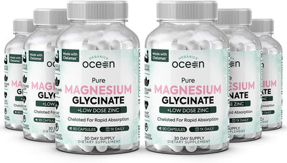 Organics Ocean Glicinato de magnesio puro con zinc, suplemento de m...