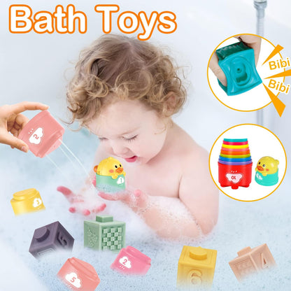 Juguetes Montessori para bebés de 6-12-18 meses, tazas de apilar con cuerda para bebés, bloques clasificadores de forma, juguete de desarrollo sensorial y aprendizaje de 6-9 9-12 meses, regalo de