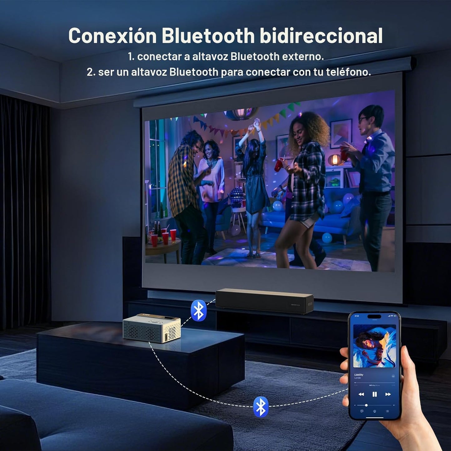TMY Mini proyector, proyector Bluetooth mejorado con pantalla, proy...