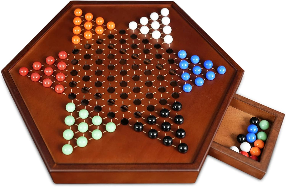 Juego de mesa de damas chinas de madera de 15 x 13 pulgadas, incluy...