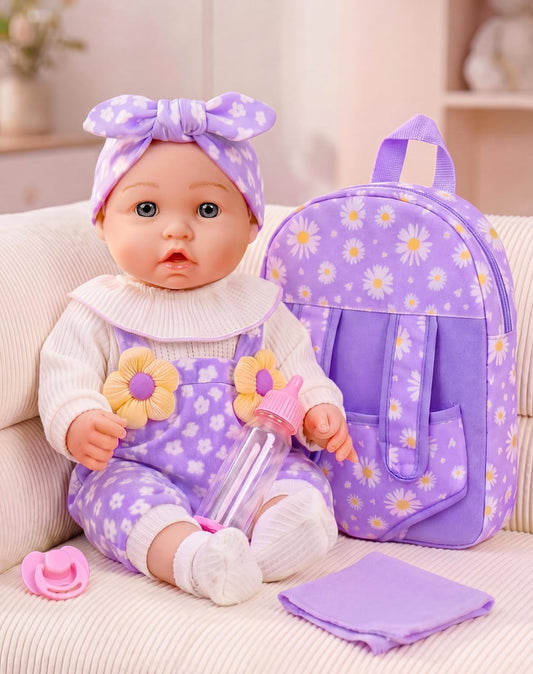 Muñeca de bebé de 12 pulgadas con patrón de flores con portabebés t...