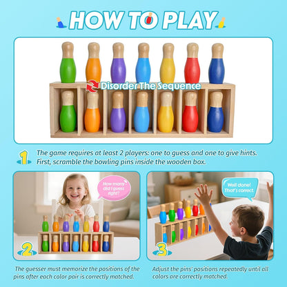 pamexin Juegos familiares para niños, juego de bolos de madera a ju...