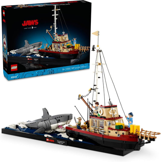 LEGO Ideas Jaws Set – Kit de diorama para fanáticos de la película clásica – Juguete de tiburón – Regalo de recuerdos de película para adultos – Incluye barco Orca y las minifiguras de Chief Brody