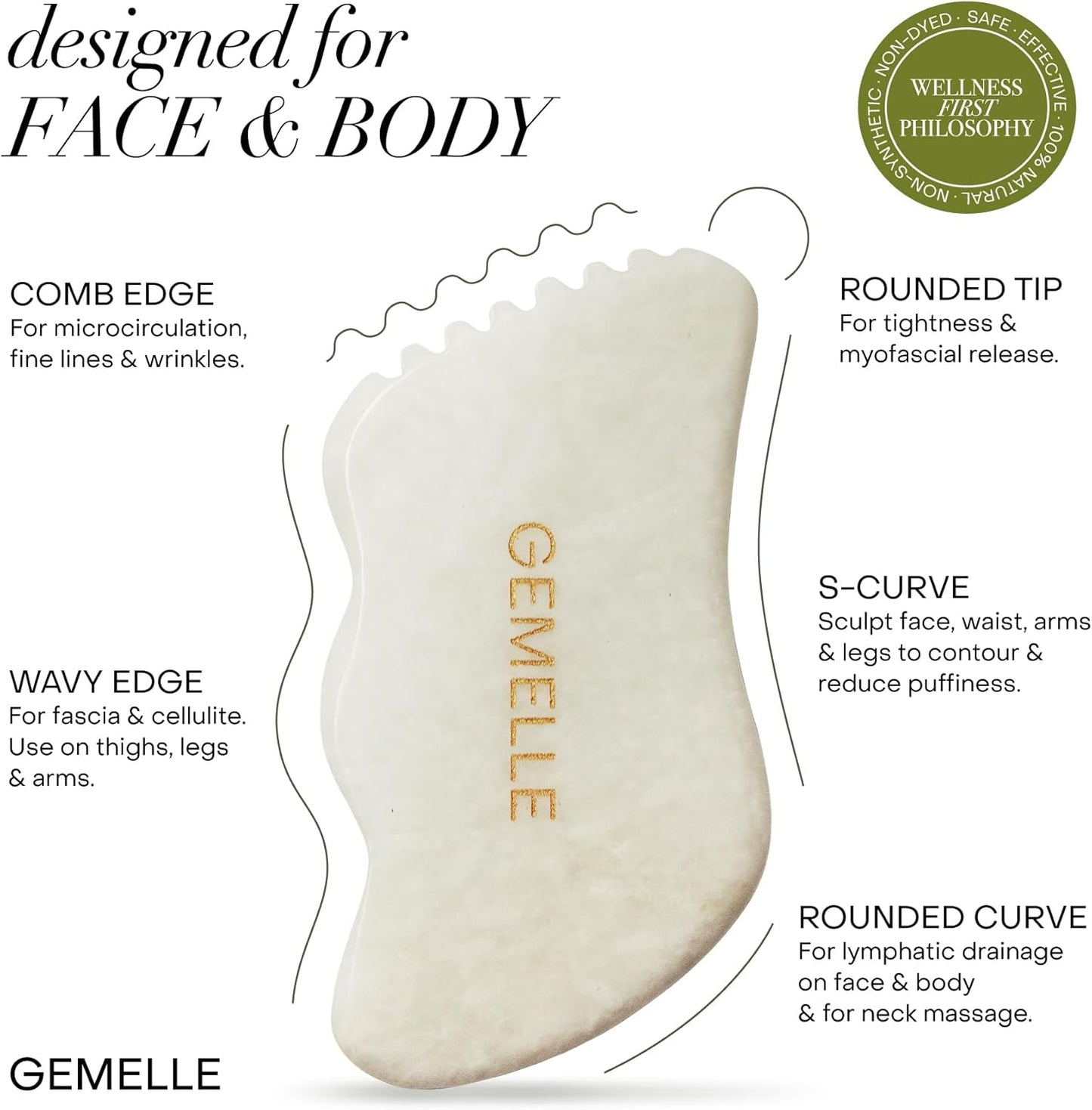 GEMELLE Herramienta Gua Sha de jade blanco, 10 piedras galardonadas...