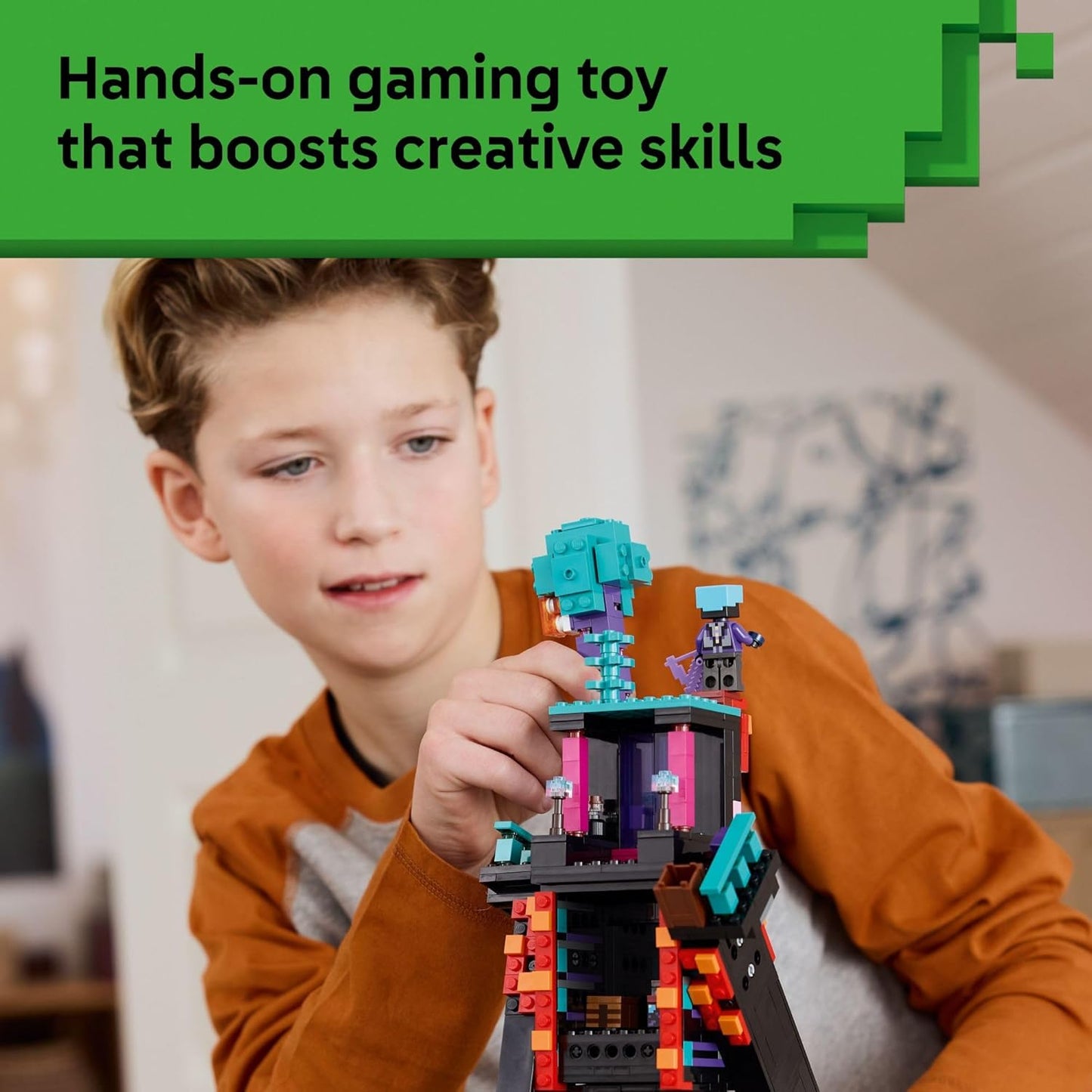 LEGO Minecraft The Enderman Tower - Juguete de construcción para niños y niñas - Set de construcción de videojuegos para niños, edades 9+ - 2 juguetes en 1 para juego imaginativo jugador contra