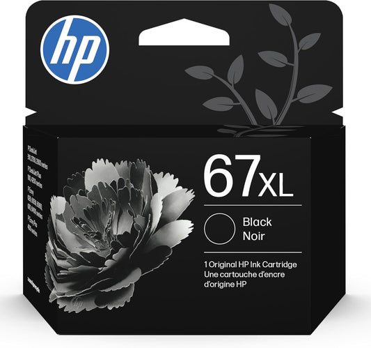HP Cartucho de tinta negro de alto rendimiento 67XL | Funciona con DeskJet 1255, 2700, 4100, Envy 6000, 6400 Series | Elegible para tinta instantánea | 3YM57AN | El embalaje puede variar