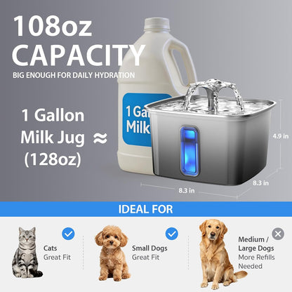 Fuente de agua para gatos de acero inoxidable, ganadora del premio...