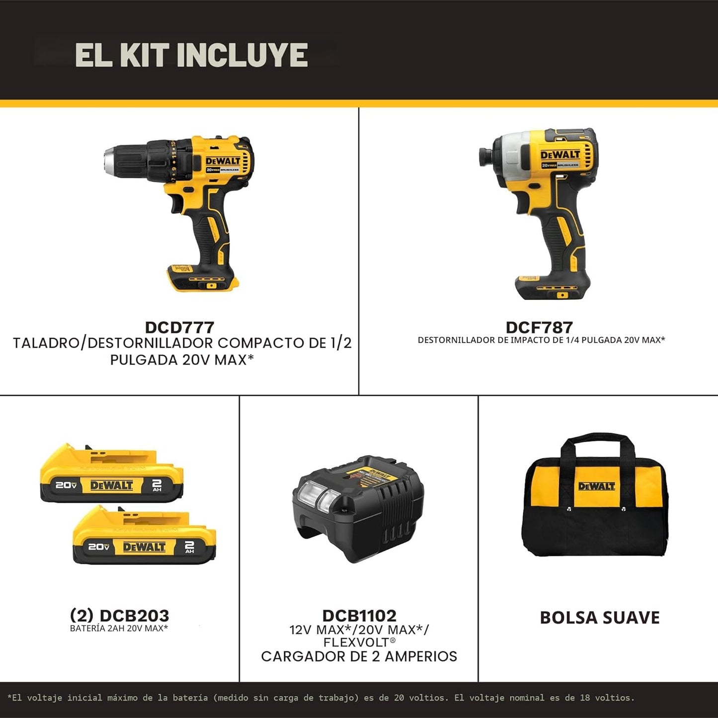 DEWALT Taladro inalámbrico de 20 V MAX y destornillador de impacto,...