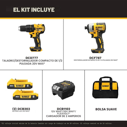 DEWALT Taladro inalámbrico de 20 V MAX y destornillador de impacto,...